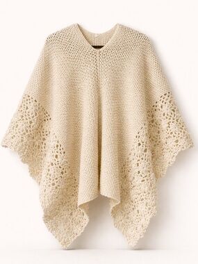 Knit Crochet Lace Hem Poncho
